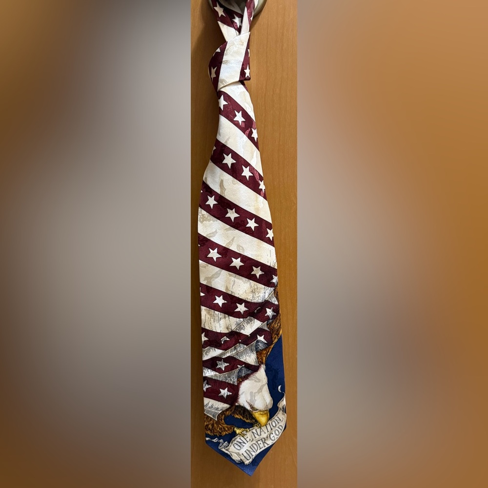 Vintage Eagle’s Wings American Flag Silk Tie | Patriotic Bald Eagle Neck Tie - Picture 4 of 4